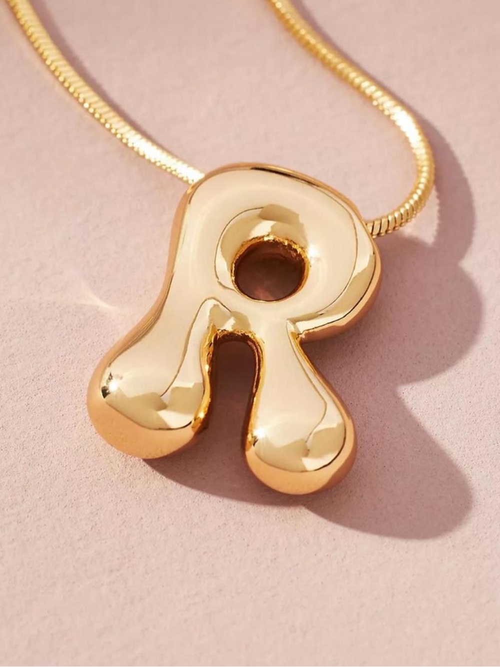 Anthropologie Gold Plated Bubble Letter Initial R Necklace NWOT Jewelry Monogram